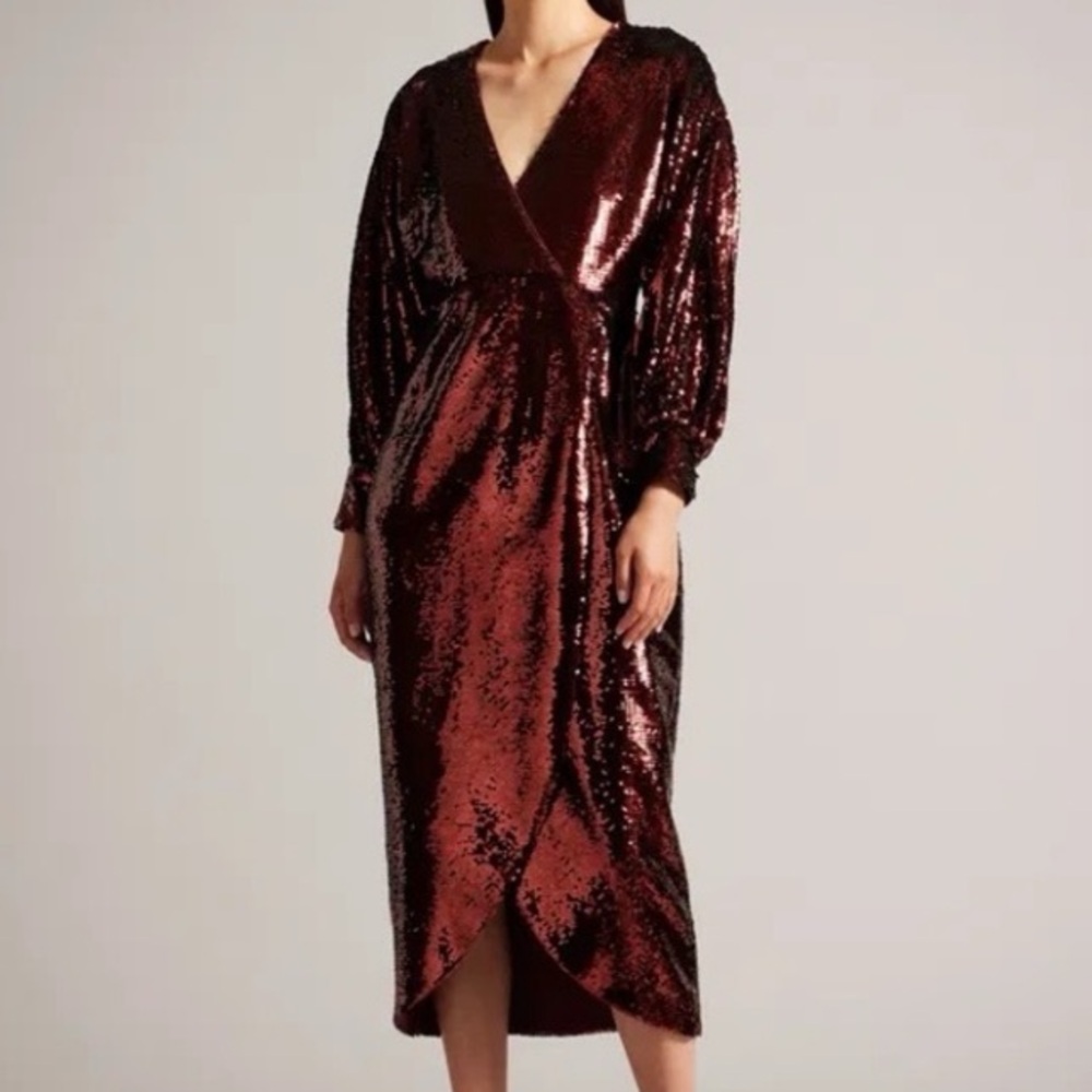 Ted Baker Awesome!!!! Burgundy Sequin Long Sleeve Dress, Small. NWOT fits 2-4 - Picture 9 of 9